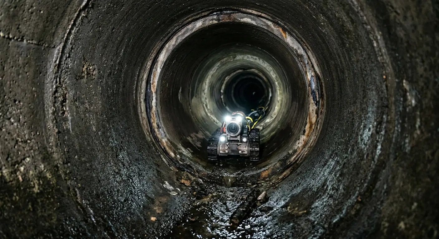 Robotic sewer camera inspecting pipe interior for Sewer Line Cleaning in New Freedom