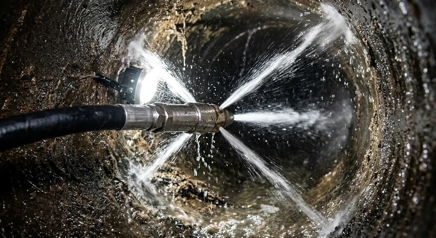 High-pressure hydro jetting nozzle cleaning sewer pipe for Sewer Line Relining in New Freedom